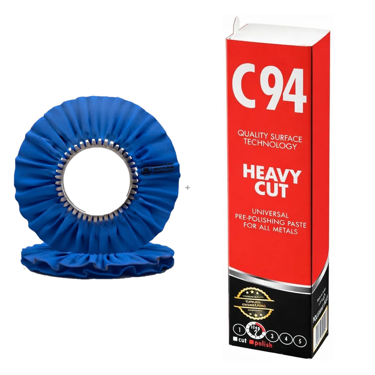 12 inch Max-Cut buffing wheel with Marpol C94 heavy cut compound bar kit