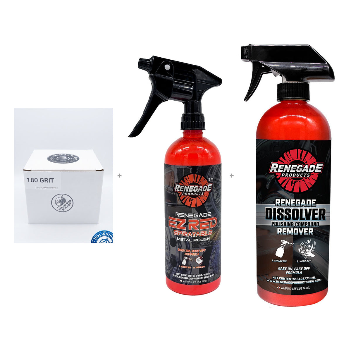 5 inch 180 grit sanding discs with Renegade EZ Red polish and Dissolver kit