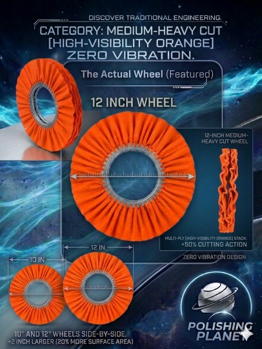 Polishing Planet 12-Inch Aero-Cool™ [High-Visibility Orange] Medium-Heavy Cut Wheel